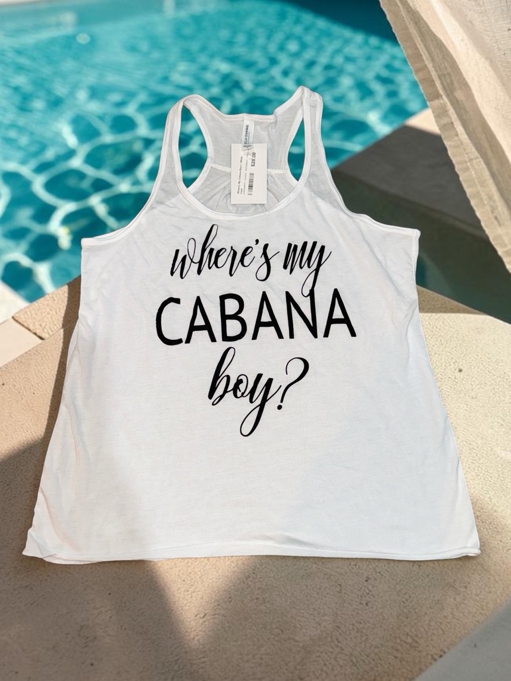 White 'Where's My Cabana Boy?' Racerback Tank Top NWT Woman’s (XL)